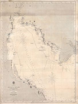 1858 Admiralty Nautical Chart or Maritime Map of the Gulf of Siam