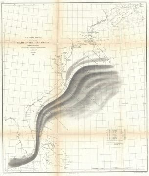 1860 U.S. Coast Survey Map or Chart of the Gulf Stream and the East Coast of the United States