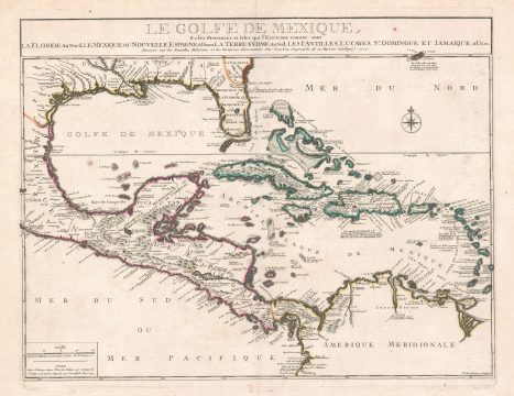 1717 De Fer Map of the Florida, the West Indies, and Central America