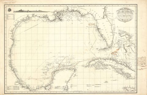 1836 Felipe Bauza Map of the Gulf of Mexico, Florida, and the Bahamas