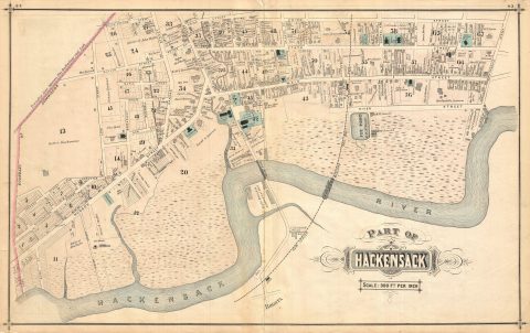 1876 Walker Map of Hackensack, New Jersey