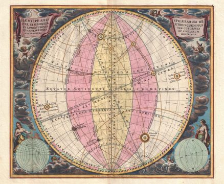1708 Cellarius Celestial Map illustrating the Spheres