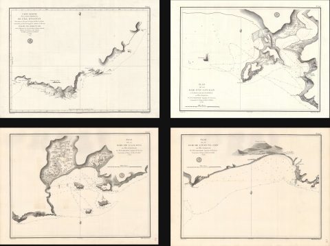 1819 Set of Four Depot Generale de la Marine Charts of Hainan Island, China