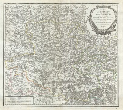 1754 Vaugondy Map of Counties of Hainaut and Cambrai, Belgium and France