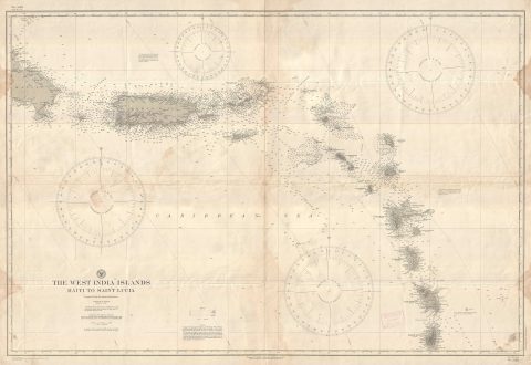 1917 U.S. Hydrographic Office Nautical Chart of the Lesser Antilles