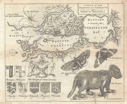 1750 Gentleman's Magazine Map of Halifax, Nova Scotia w/Porcupine