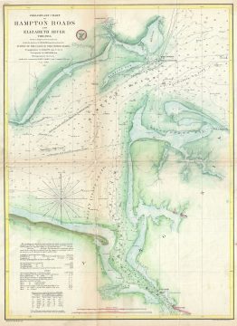 1857 U.S. Coast Surrvey Map of Hampton Roads, Virginia