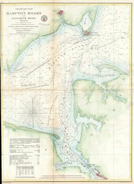1857 U.S. Coast Survey Chart or Map of Hampton Roads, Virginia