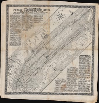 1869 Bridgman Cloth Handkerchief Guide and Map of New York City