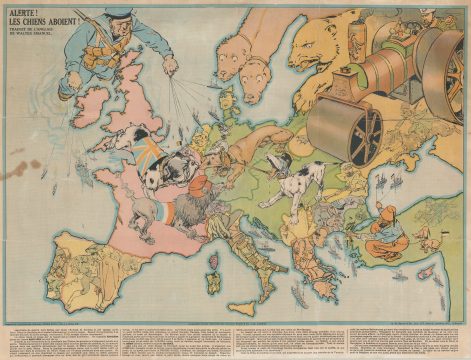 1914 Johnson / Riddle WWI Comic Map of Europe: Hark! Hark! The Dogs do Bark!