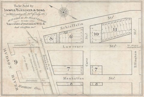 1835 Broadside Map Advertising the Sale of Harlem Cove, Manhattanville, New York City