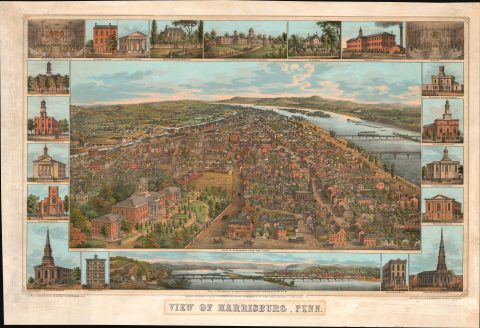 1855 Williams Chromolithograph View of Harrisburg, Pennsylvania