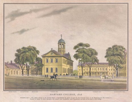 1828 View of Harvard Hall, Harvard University, Cambridge Massachusetts