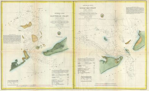 1857 U.S. Coast Survey Map of Hatteras Inlet and Ocracoke Inlet, North Carolina