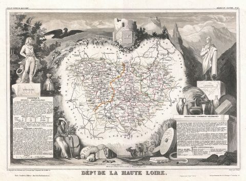 1852 Levasseur Map of the Department De La Haute Loire, France (Loire Valley)