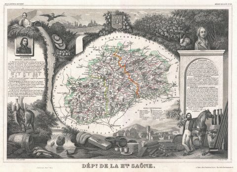 1852 Levasseur Map of the Department De La Haute Saone, France  (Burgundy or Bourgogne Wine Region)