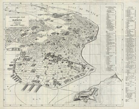 1940 Iglesias Panoramic Map of Havana, Cuba