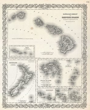 1855 Colton Map of Hawaii and New Zealand