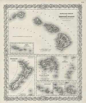 1856 Colton Map of Hawaii and New Zealand