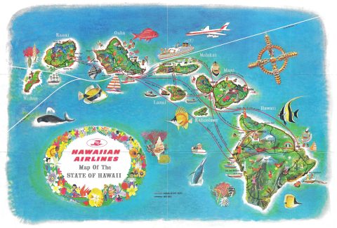 1963 Hawaiian Airlines Map of Hawaii