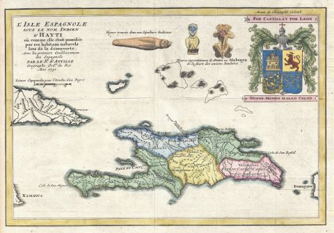 1731 D'Anville Map of Hispaniola or Santo Domingo (Haiti / Dominican Republic)