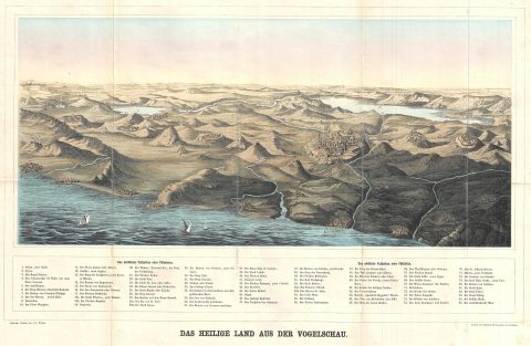 1858 Weber Bird's-Eye of of the Holy Land / Israel / Palestine