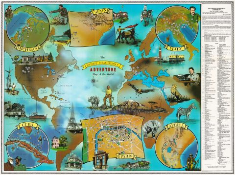 1986 Maguire and Strabala 'Hemingway' Pictorial Literary Map of the World