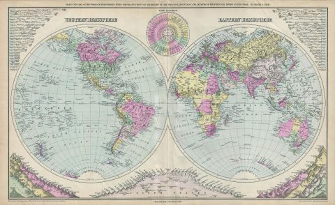 1879 Gray Map of the World in Two Hempispheres