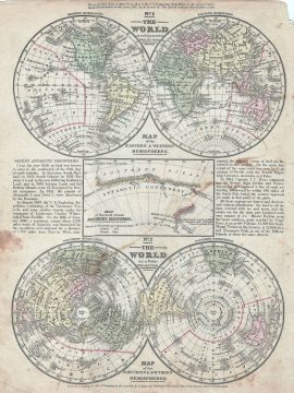 1852 Mitchell Map of the World in Hemispheres (Northern, Southern, Eastern and Western)