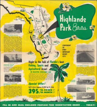 1956 Florida Realty Bureau Promotional Pictorial Map of Highlands County, Florida
