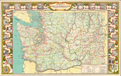 1944 Rand McNally Pictorial Highway Map of Washington