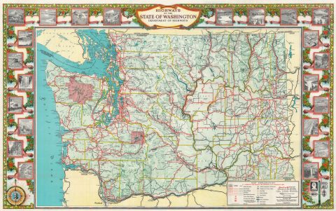 1949 Washington State Department of Highways Pictorial Highway Map of Washington