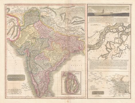 1817 Thomson Map of India w/ Ganges