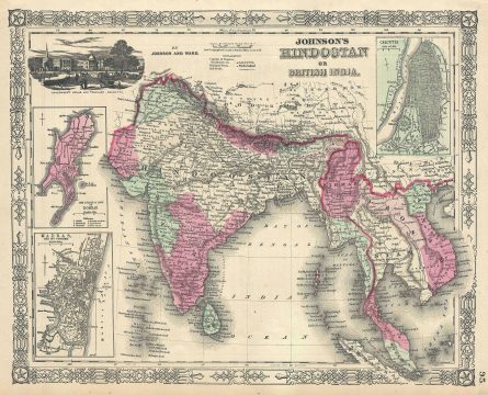 1866 Johnson Map of British India (India, Pakistan, Thailand, Malay, Myanmar, Vietnam)