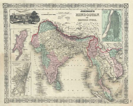 1866 Johnson Map of British India (India, Pakistan, Thailand, Malay, Myanmar, Vietnam)