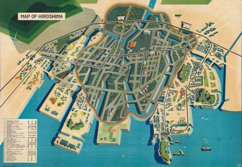 1947 Japan Travel Bureau Bird's-Eye View of Hiroshima