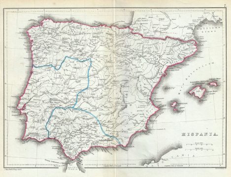 1867 Hughes Map of Hispania or Spain and Portugal under the Roman Empire