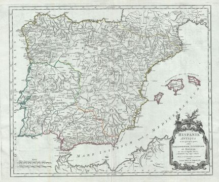 1750 Vaugondy Map of Ancient Spain and Portugal