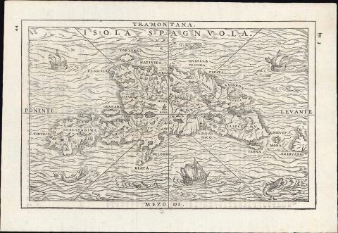 1556 / 1565 Giovanni Battista Ramusio Map of Hispaniola