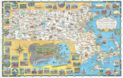 1964 Dudley Chase Pictorial Map of Massachusetts (1964 World's Fair Issue)