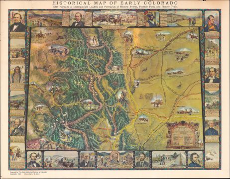 1949 Love Pictorial Historical Map of Colorado