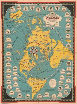 1945 Chase Pictorial Map of the History of Aviation Published in Spanish
