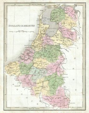 1835 Bradford Map of Belgium and Holland (Netherlands)