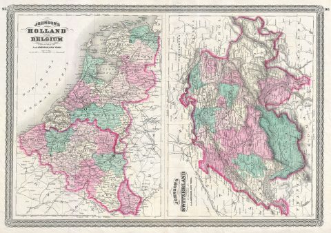 1870 Johnson Map of Holland, Belgium, and Switzerland