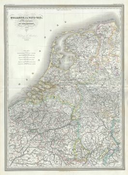 1860 Dufour Map of The Netherlands (Holland), Belgium and Luxembourg