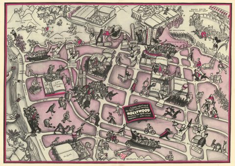 1937 Groth Pictorial Map of Hollywood, California