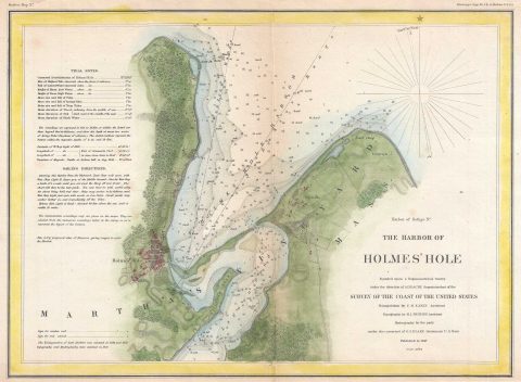 1847 U.S. Coast Survey Map of Holmes' Hole, Martha's Vineyard, Massachusetts