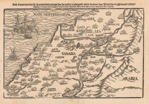 1635 Bünting/ Hasaert Woodcut Map of the Holy Land