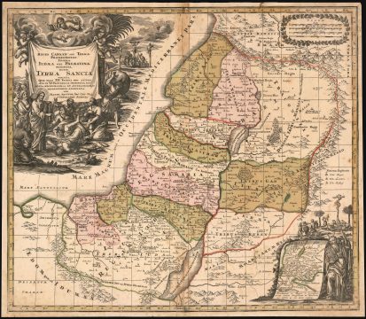 1734 Seutter Map of the Holy Land with Beautifully Engraved Biblical Scenes