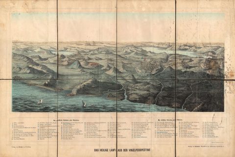 1890 Herder Map and View of the Holy Land / Israel / Palestine